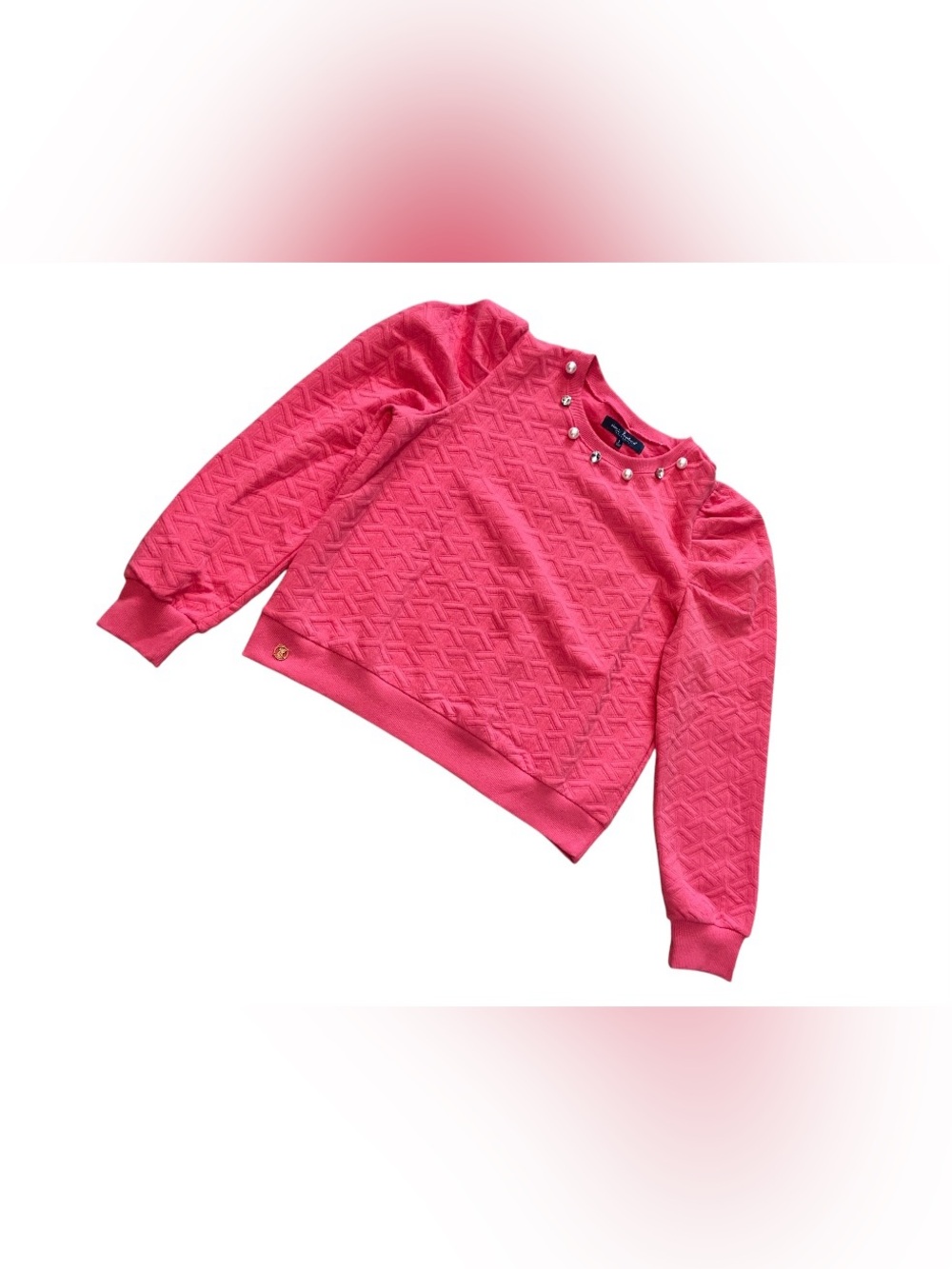 Simply Southern Pink Quilted Crewneck Sweatshirt with Pearl Accents NWOT